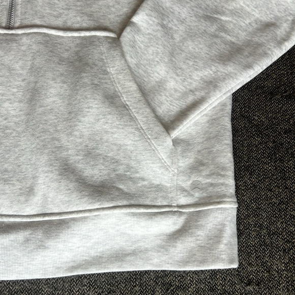 NWOT Women's Danskin White Half-Zip Sweater sz L Kangaroo Pocket Heather White - Picture 3 of 11